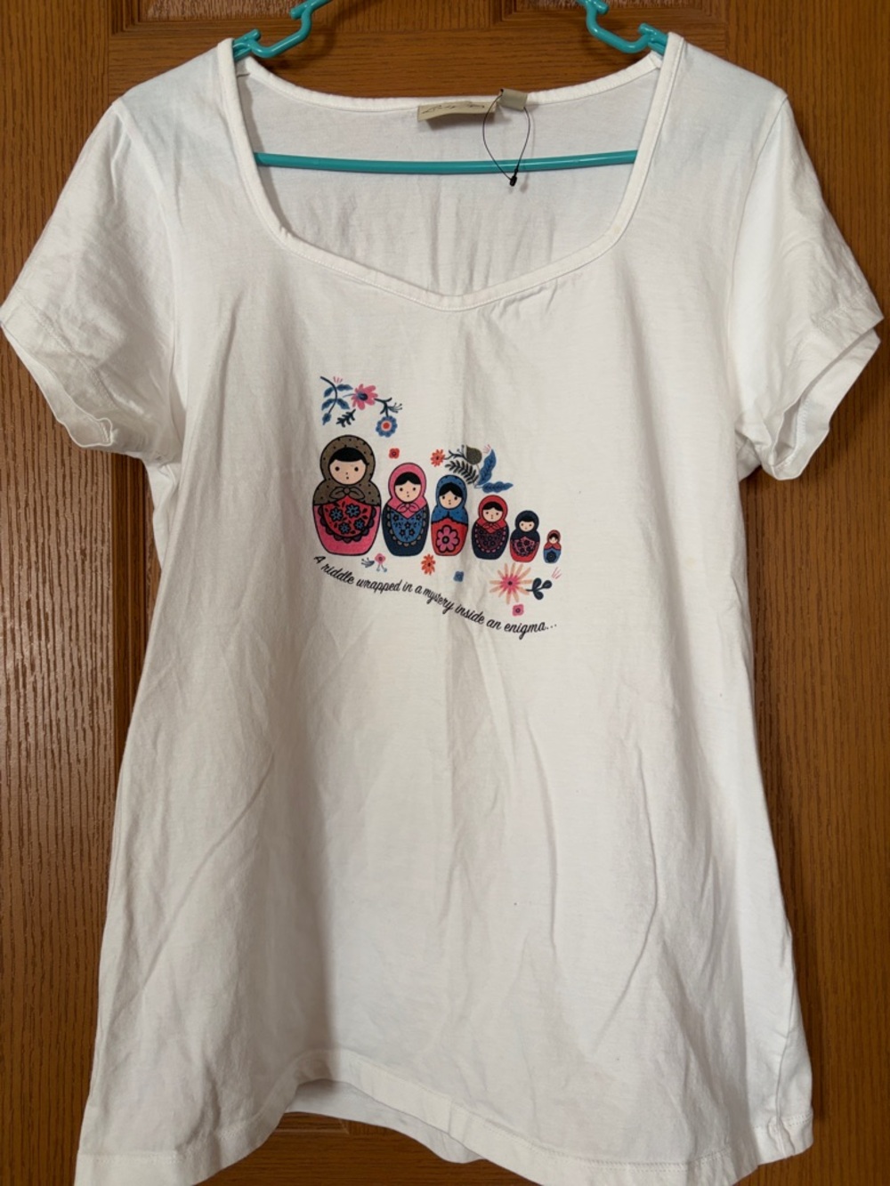 Lindy Bop White Short Sleeve Tee with Matryoshka Doll Print